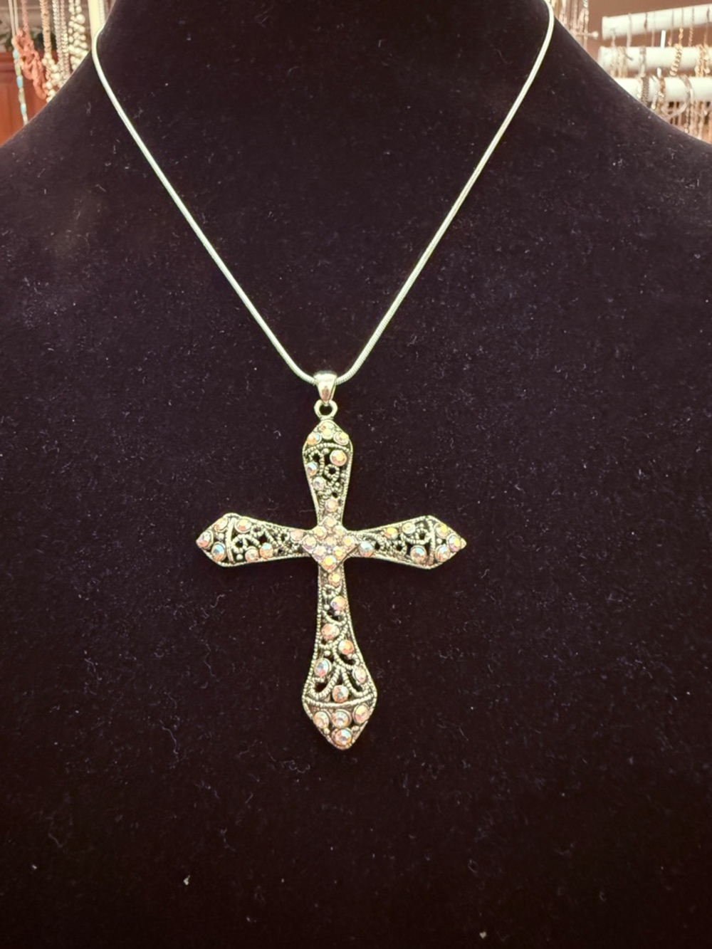 Premier Designs "Angelina" Aurora Borealis Crystal Cross Necklace